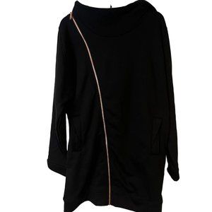 Lime & Vine Dita Diagonal Zip Jacket Womens Medium Hoodie Oversized Black NWOT